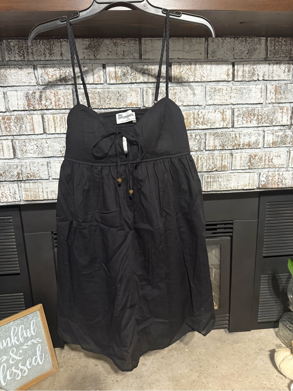 Black Spaghetti-Strap Mini Dress with Tie Front
